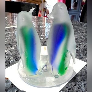 🐧 ❄️Vintage Party Lite Frosted Glass Penguin Tea Light Holder - P7196 ❄️🐧